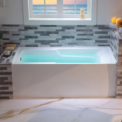 54" x 30" Alcove Acrylic Soaking Bathtub with Drain & Overflow, 5 Finish Options