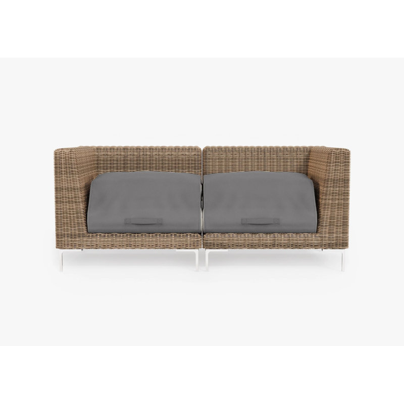 Brown Wicker Outdoor Loveseat, Palisades Cream