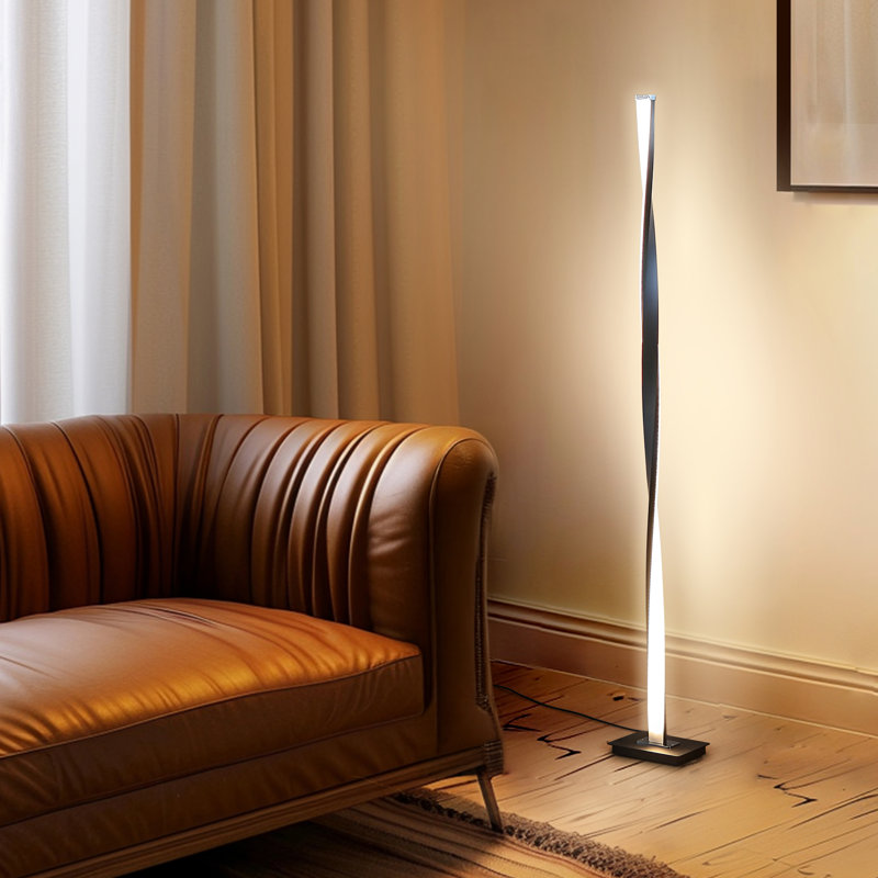 Helix 48 in. Industrial LED Floor Lamp with Built-In 3-Way Dimmer, Black