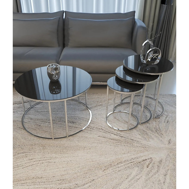 Ceylin 4-Piece Nesting Coffee Table Set, Black, Silver