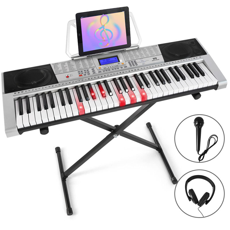 61 touches pour clavier de piano 61 touches, clavier de piano électrique avec touches lumineuses, piano à clavier pour débutants, support pour piano, écran ACL, écouteurs, microphone, cadeaux d'anniversaire pour enfants