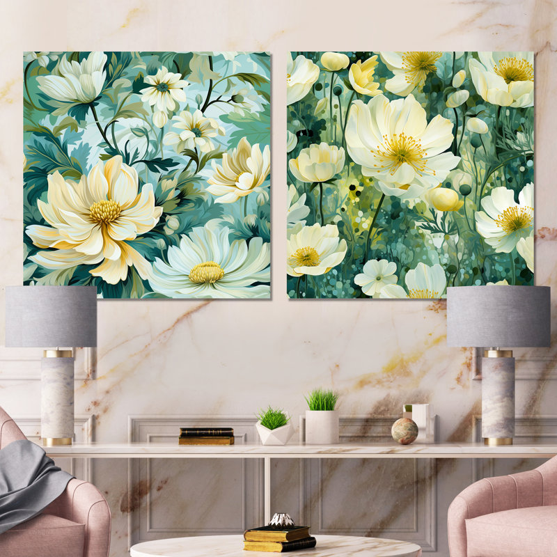 Dany - Ensemble de 2 carrés décoratifs floraux en métal, H 29 po x l 58 po