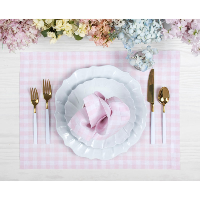 Marshmellow Pink Gingham Linen Placemats Set of 4