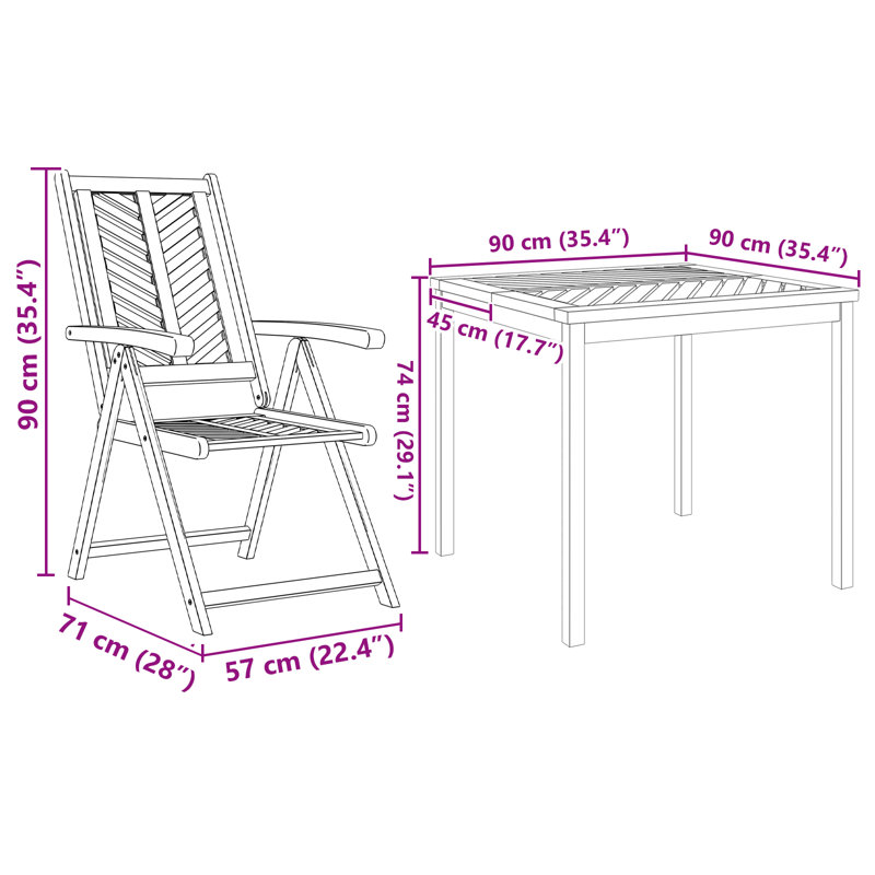  3 Piece Garden Dining Set Solid Wood Acacia