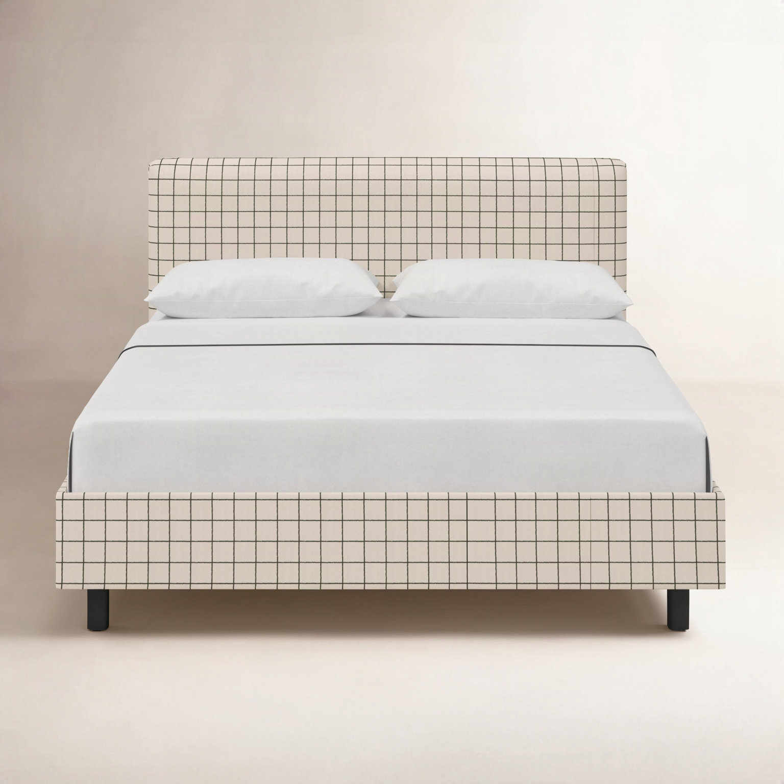 Avila Cotton Upholstered Bed, Twin, Line Tattersall Green