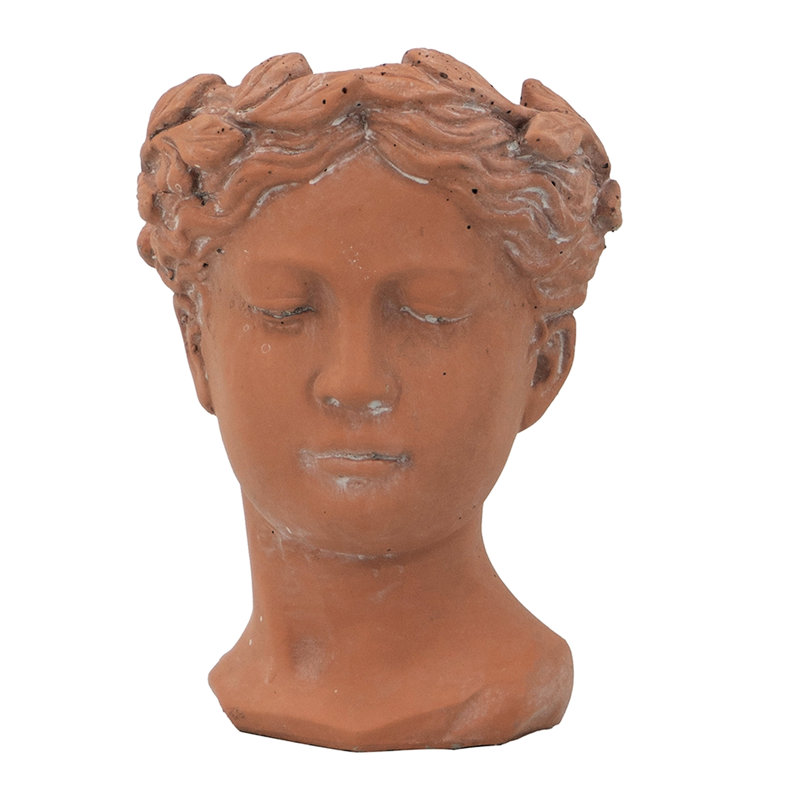 Brown 100% Cement D6x9" Head Bust Planter For Indoor And Outdoor Use In Home Garden, 6.3X5.9X9.1 Inches, 4.6Lbs Accessory Classical Spaces