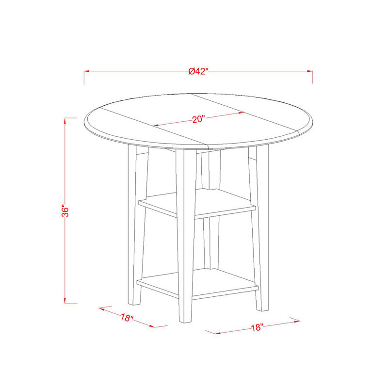 Table de salle à manger à hauteur de comptoir Sudbury - un plateau de table rond avec Dropleaf et 2 tablettes, babeurre et cerise