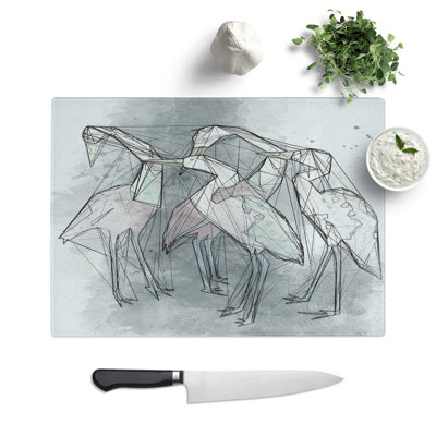 Glass Heron Birds in Abstract Chopping Board