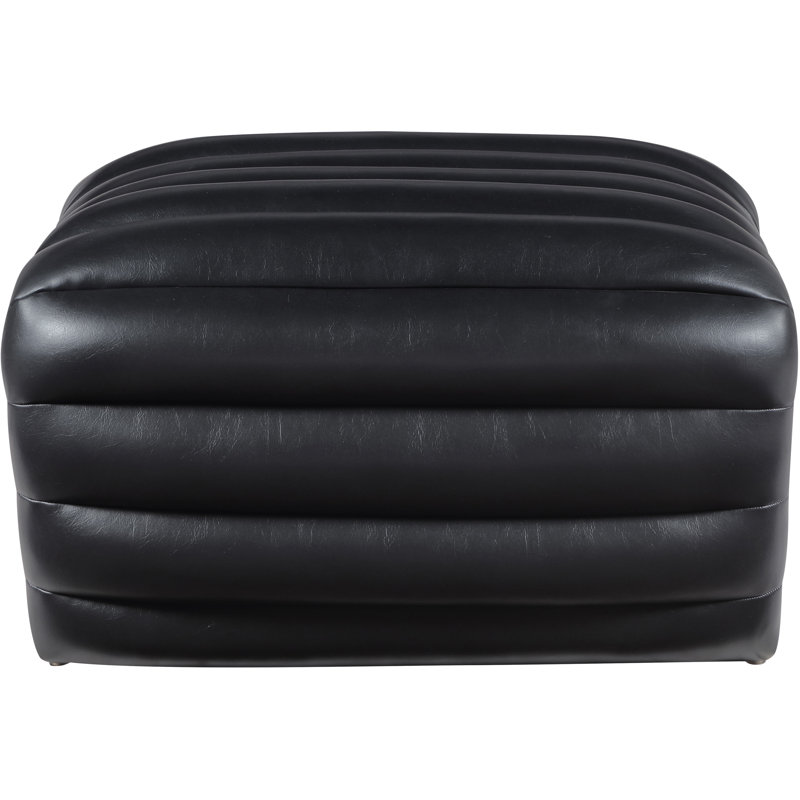 Haowen Haowenn Leather Ottoman, Black Vegan Leather