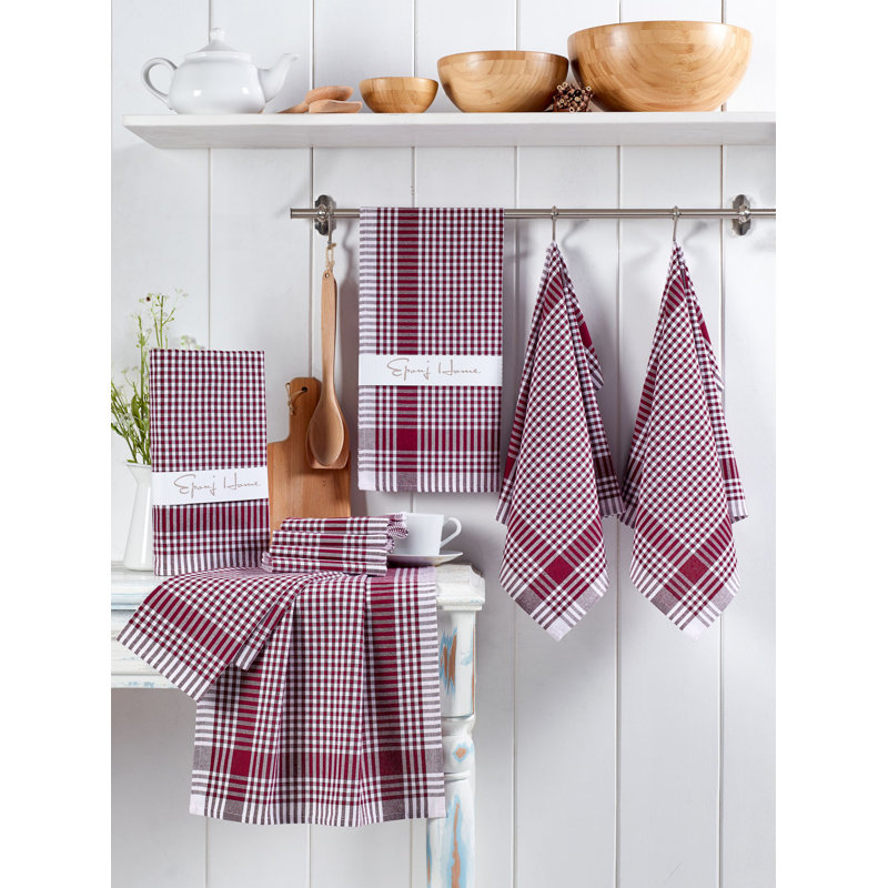 Ensemble de serviettes 100% coton 10 pièces Lilly-Mae, Rouge bordeaux / blanc