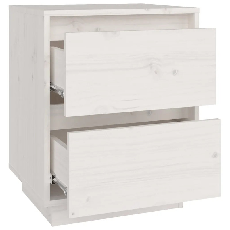 Garrell 40cm W Solid Wood Bedside Table, White, 1