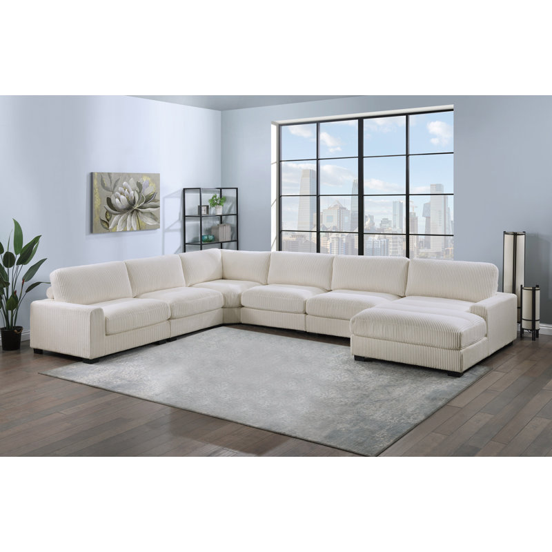 Ensemble de canapé modulaire en velours côtelé 6 pièces, fauteuil de coin, méridienne RAF, chaises 3X sans accoudoirs