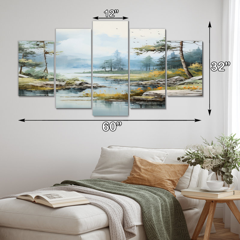  «Suède Serenity Lake II - impression sur toile de paysages - 5 panneaux