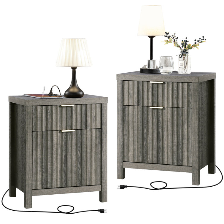 Arrilla 25'' 2 - Drawer Nightstand with Built-In Outlets
