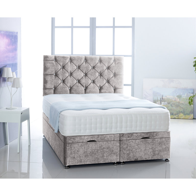 Virginia Upholstered Ottoman Storage Bed, Silver, Double (4'6)