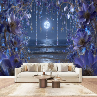 Papier peint adhésif pelez et collez océan plage cristal arche florale nuit étoilée fantaisie paysage marin art mural auto-adhésif et amovible