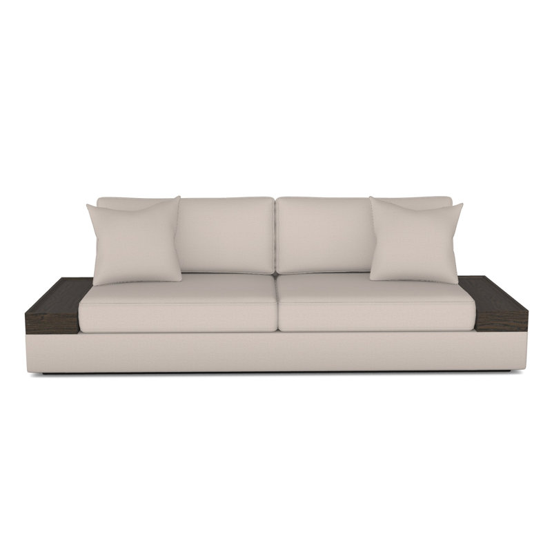 Embrace Wood Tray Arm Sofa, Nadia Steam, Havana