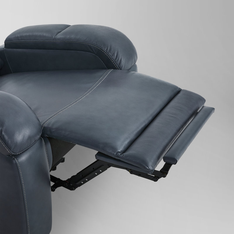 Genuine Leather Zero Wall Oversized Power Recliner with Adjustable Headrest, Navy