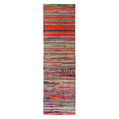 Pasha Wool Striped Area Rug in Blue/Red/Orange/Green