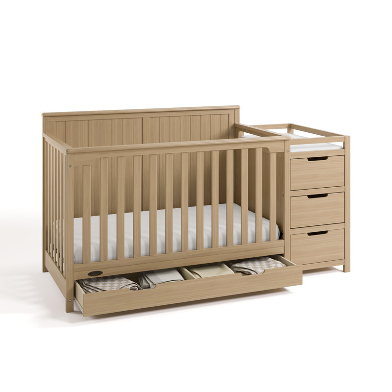 Lit de bébé convertible et table à langer avec rangement Hadley 5-en-1, Bois flotté, Lit à barreaux