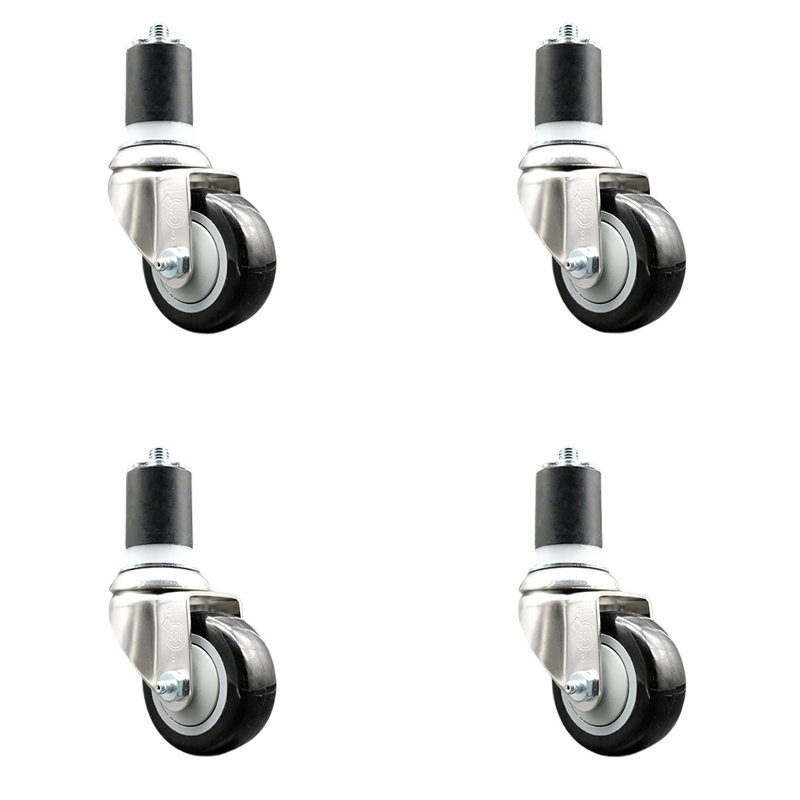 Ensemble de roulettes extensibles en polyuréthane pivotant, Noir, H 3,5 po x l 3,5 po