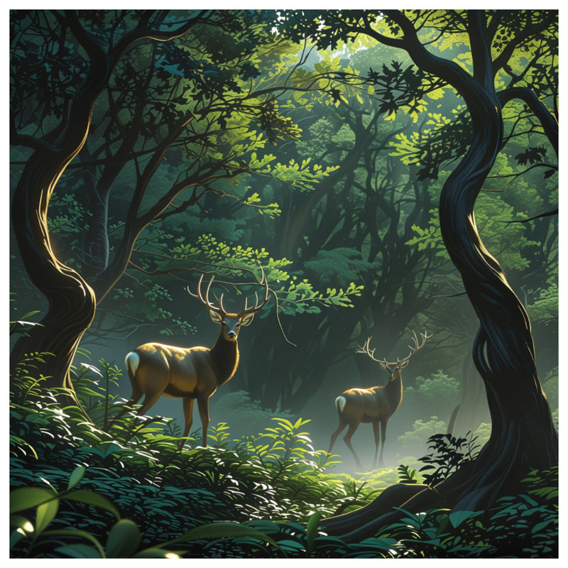 Tapisserie murale cerf dans la forêt - Décoration murale cerf, H 68 po x l 80 po avec 4 œillets