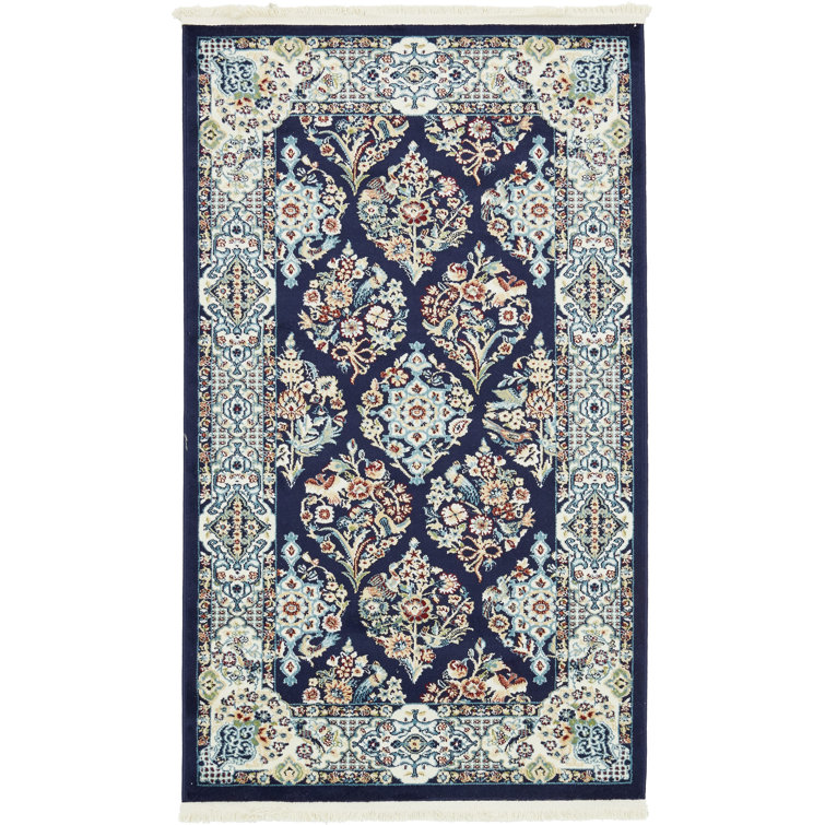 Tapis bleu marine à motif floral Jackson