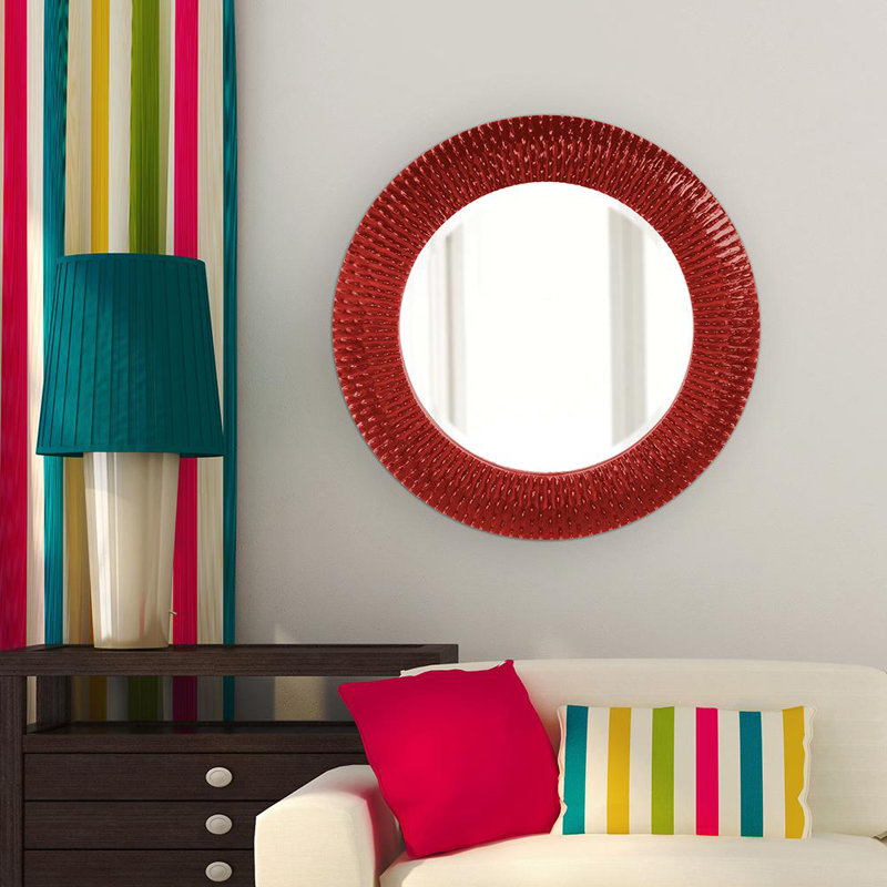 Miroir biseauté moderne et contemporain Denville, H 32 po x l 32 po, Rose vif