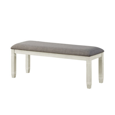 48" Bench With Antique White Finish And Upholstered Seat - Gray Textured Fabric, 300Lbs Weight Capacity, Dining Kitchen 48X16.5X19.5", Wood