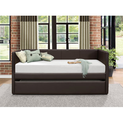 Lit de jour contemporain recouvert de similicuir avec lit gigogne en bois 1pc