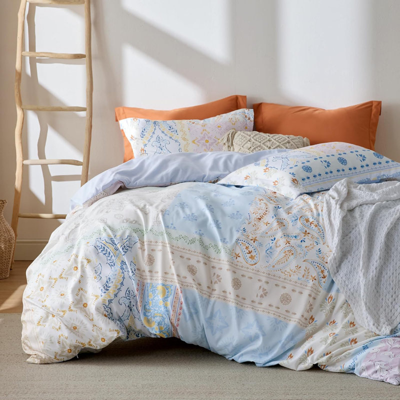 Housse de couette réversible Literie, Housse de couette grand + 2 taies décoratives, Ciel d'hiver