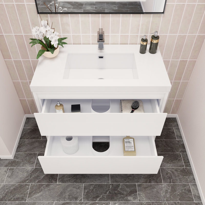 Wittig 36" Wall-Mounted Single Bathroom Vanity Set, High Gloss White