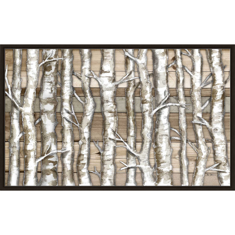 «Light Birch Forest», reproduction de peinture acrylique, H 21,5 po x l 33,5 po x P 2 po, Cadre flottant espresso