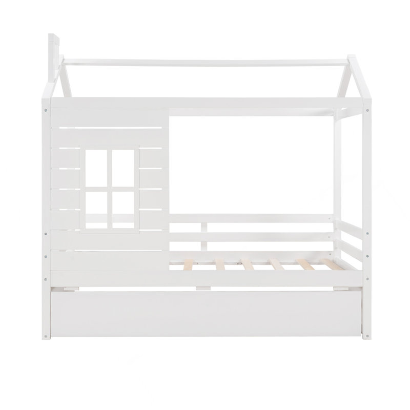 Lit simple en bois avec lit gigogne simple (blanc)