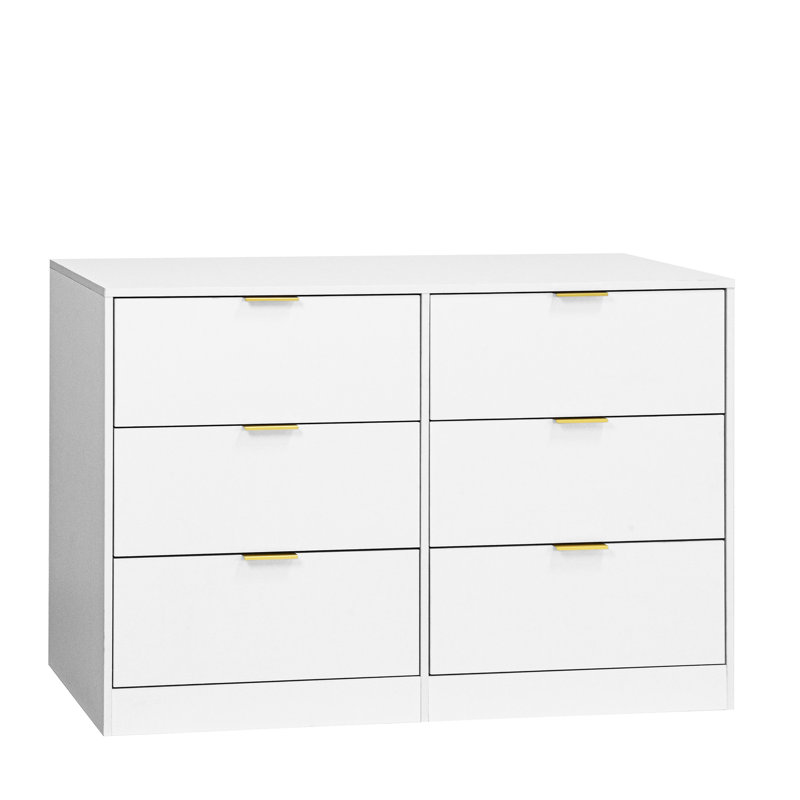 Commode 6 tiroirs pour chambre à coucher, Blanc