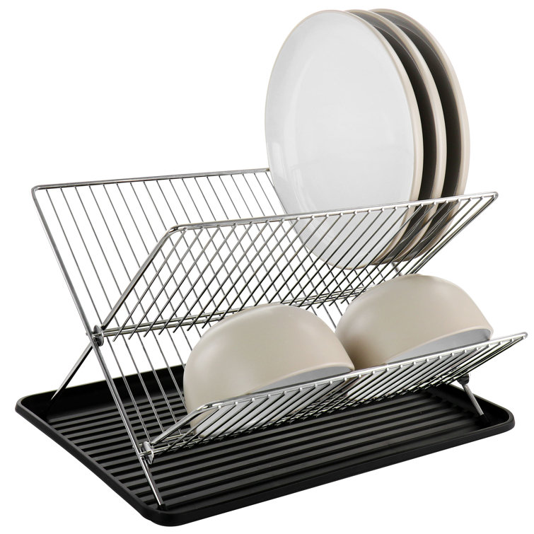 Simple Houseware 2-Tier Dish Rack with Drainboard, Chrome 