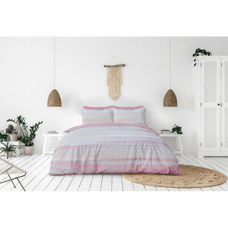 Weathers Polyester Striped Duvet Cover with Pillowcases, Single Duvet Cover + 1 Standard Pillowcase, Blush