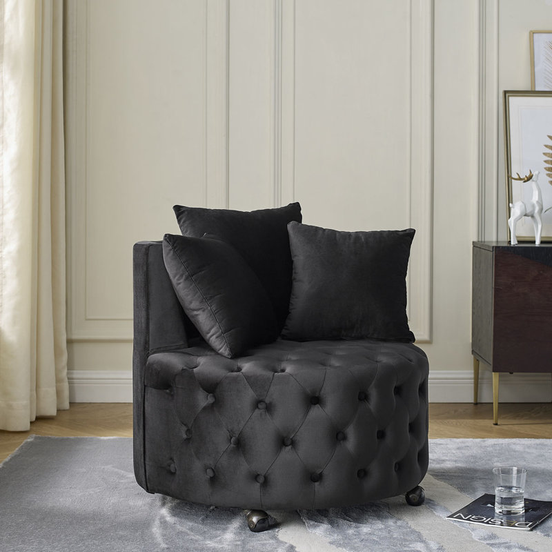 Chaise pivotante rembourrée et capitonnée en velours, Velours noir