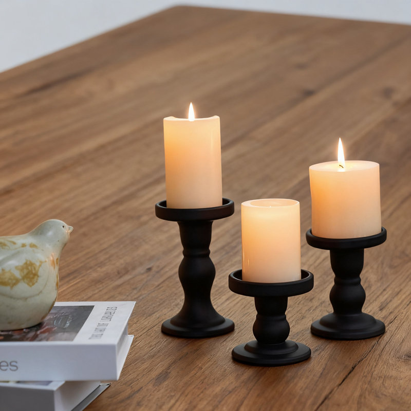 3-Piece Glass Candle Holder Set For Pillar And Taper Candles, Clear Candle Stand For Home Decor And Centerpieces