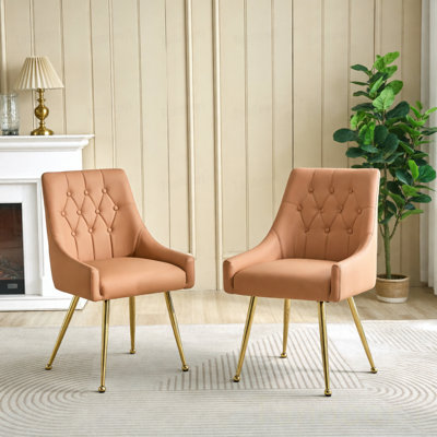 Chaise de salle à manger rembourrée en cuir avec dossier capitonné à losanges - Ensemble de 2 chaises de bureau