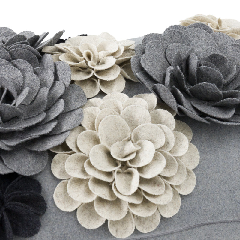 Housse de coussin 3D Floral, gris