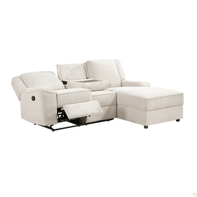 Luxury Comfort 2-Piece Reclining Sectional with Right Chaise Beige Fabric Upholstery Cup Holders Living Room Furniture