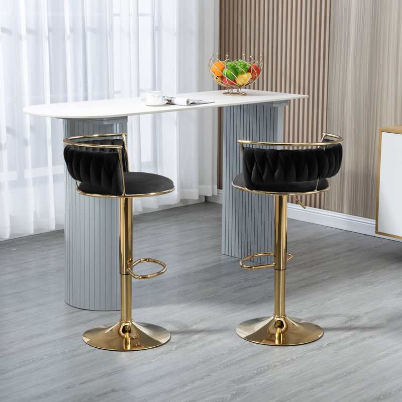 Ginko Modern Swivel Bar Stool with Backrest, Adjustable Height Kitchen Island Stool with Upholstered Seat and Footrest,, Gold