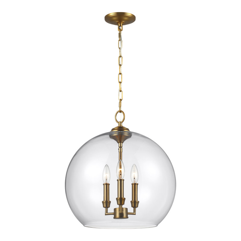 3-Light Globe Pendant, Burnished Brass