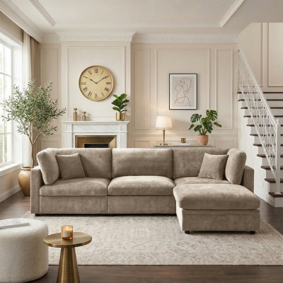 118.5” Oversized Modular Sectional Down Filled 4-Seater L Shape Upholstery Sofa with Storage Ottoman