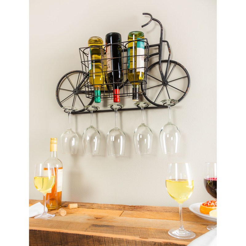 3 - Bottle Wine Bottle & Glass Rack in Black