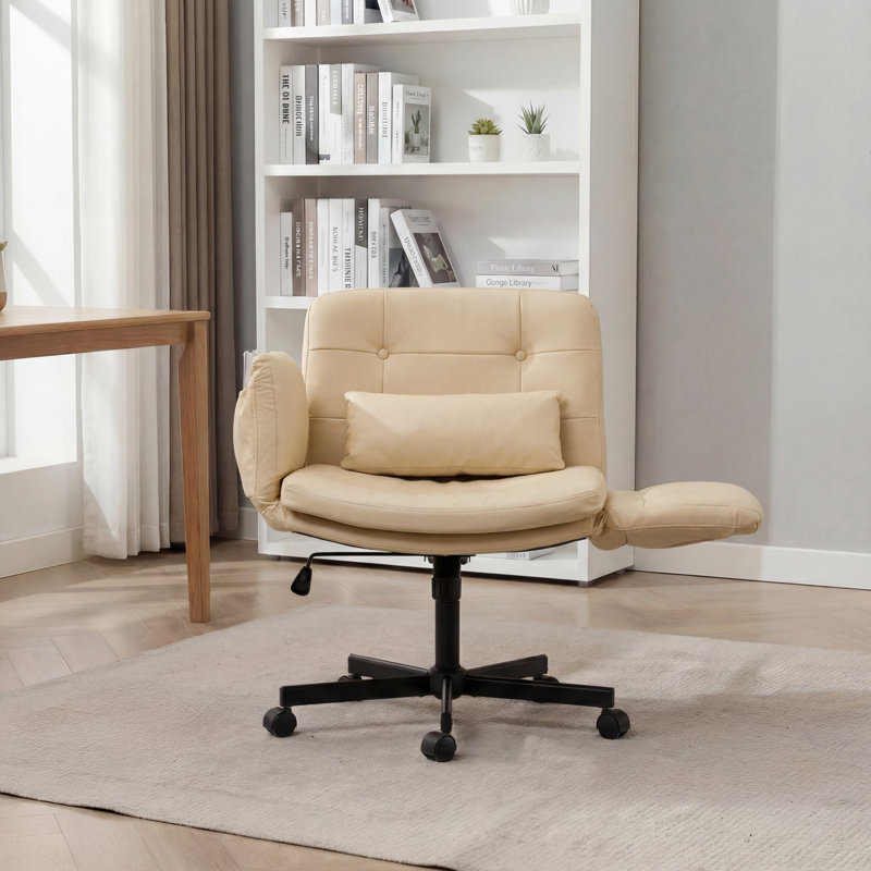 Criss Cross Legged Chair With Flip-Up Armrests, Swivel Office Chair, Computer Desk Chair For Home Office, Makeup, Bedroom