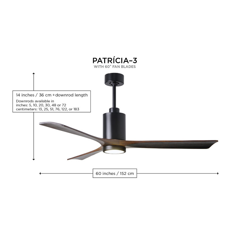 Patricia LED Downrod Ceiling Fan, Brushed Nickel, Barn Wood, 60"