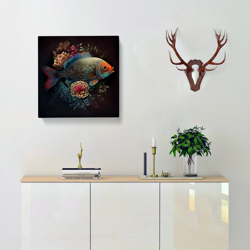 Fish Floral No.1 - No Frame Print, 50cm H x 50cm W x 3cm D