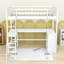 Lit mezzanine simple en bois avec bureau intégré et tablettes-204804742